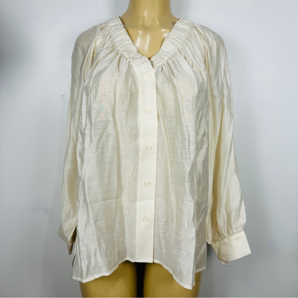 New Lily V-neck Blouse Sz M V-neck Loose Long Sleeves Lyocell Top Shirt Tunic